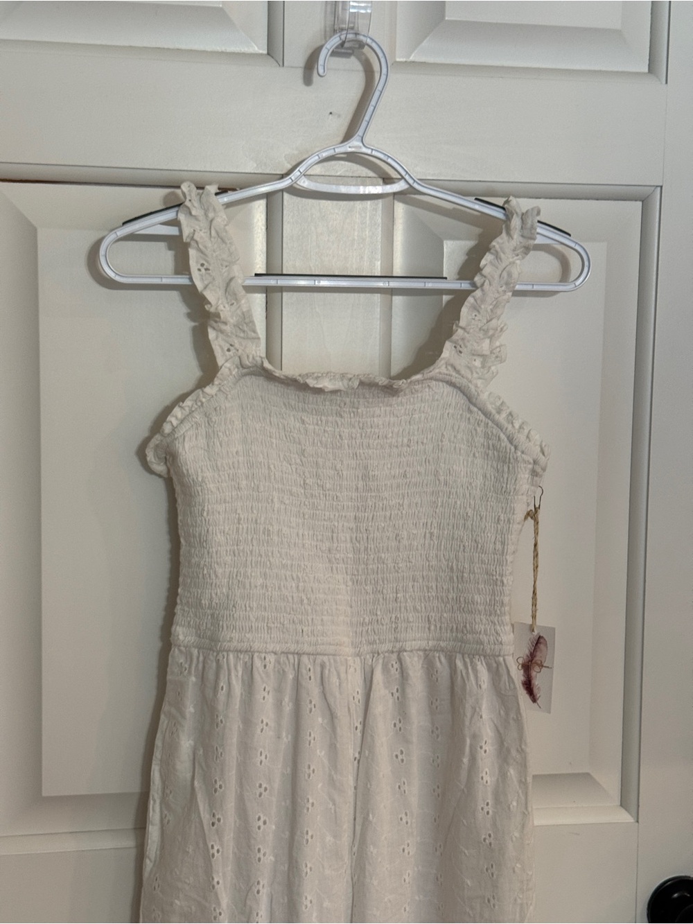 Jessica Simpson White Eyelet Smocked Strap Wide-Leg Jumpsuit - Picture 3 of 9